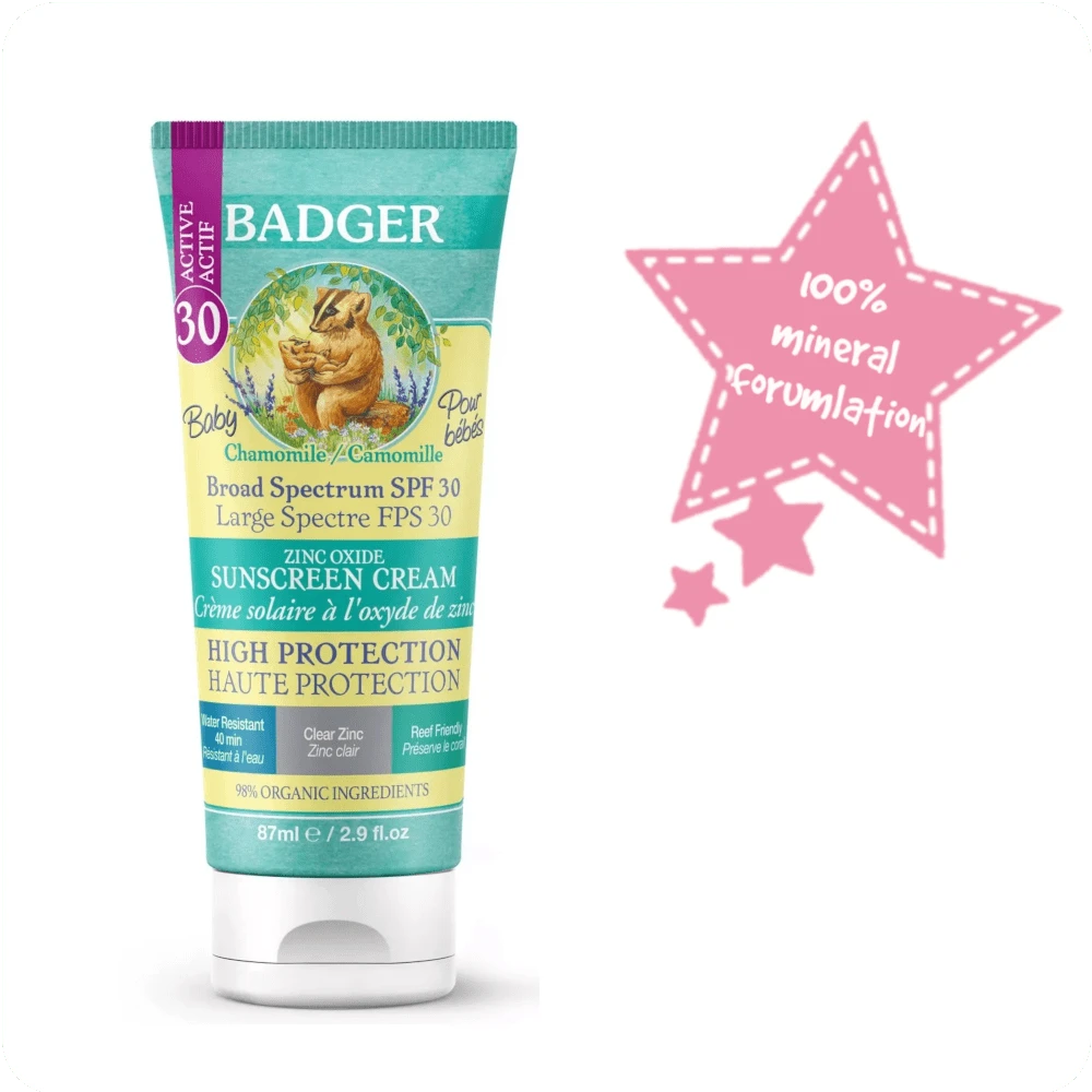 Badger broad spectrum sunscreen 30 spf 100% mineral formulation