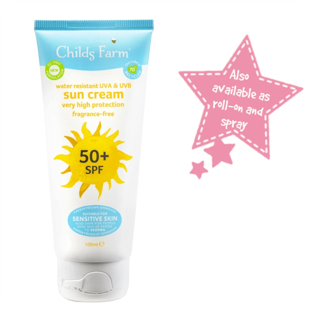 Child's farm sunscreen 50+spf available as roll-on or spray 